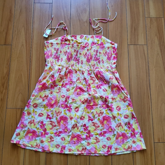 Old Navy New Floral Fit & Flare Tie Shoulder Mini Cami Dress Yellow Size XL - Picture 4 of 10